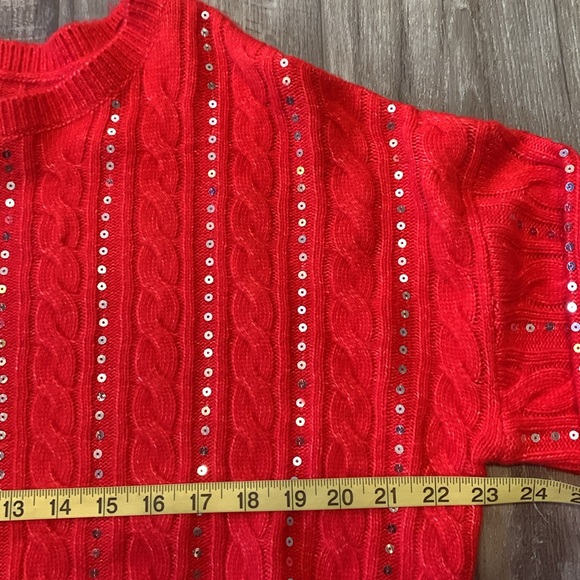 Adyson Parker NWT Pullover Sweater Racing Red Silver Sequins  Size Large - Picture 5 of 13